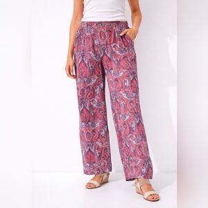 Promod Paisley Wide Leg Pants Relaxed Fit Boho Lightweight Size 6 Travel Resort